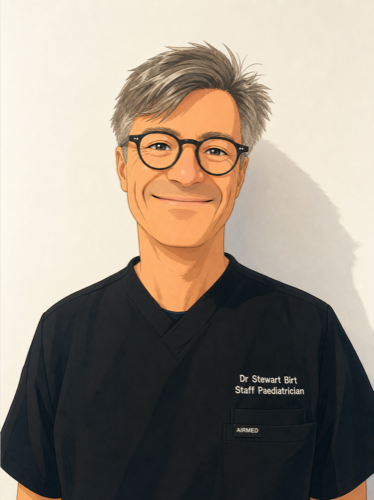 Illustrated portrait of Dr Stewart Birt