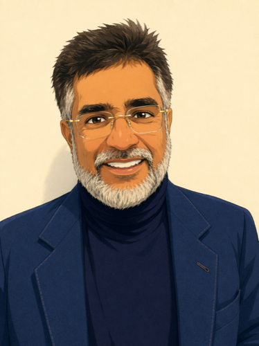 Illustrated portrait of Dr Ahmed Khan