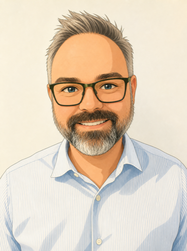 Illustrated portrait of Dr Andrew Loggen